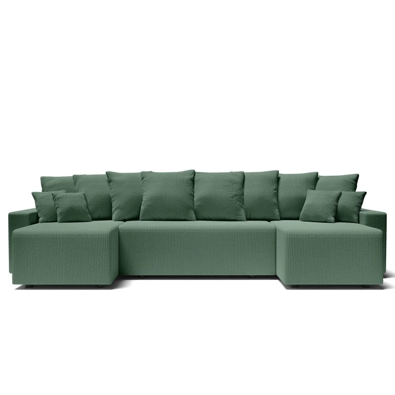 Canapé Panoramique ALMA Convertible Velours Côtelé Vert 6 Places 2 Canapé Panoramique ALMA Convertible Velours Côtelé Vert 6 Places – Image 2