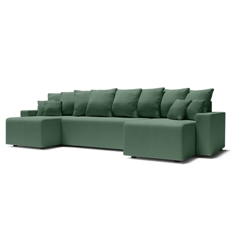 Canapé Panoramique ALMA Convertible Velours Côtelé Vert 6 Places 3 Canapé Panoramique ALMA Convertible Velours Côtelé Vert 6 Places – Image 3