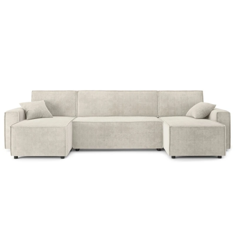 Canapé Panoramique MIRA Convertible Velours Côtelé Beige 6 Places 2 Canapé Panoramique MIRA Convertible Velours Côtelé Beige 6 Places – Image 2