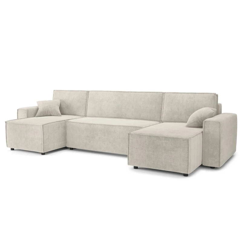 Canapé Panoramique MIRA Convertible Velours Côtelé Beige 6 Places 3 Canapé Panoramique MIRA Convertible Velours Côtelé Beige 6 Places – Image 3