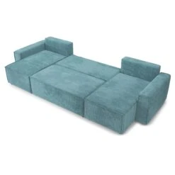 Canapé Panoramique MIRA Convertible Velours Côtelé Bleu 6 Places -Maison Jardin Élégance canape panoramique mira convertible velours cotele bleu 5 places 3