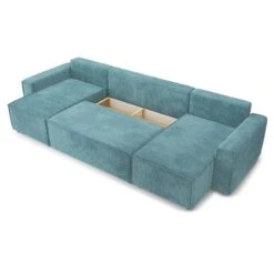 Canapé Panoramique MIRA Convertible Velours Côtelé Bleu 6 Places -Maison Jardin Élégance canape panoramique mira convertible velours cotele bleu 5 places 4