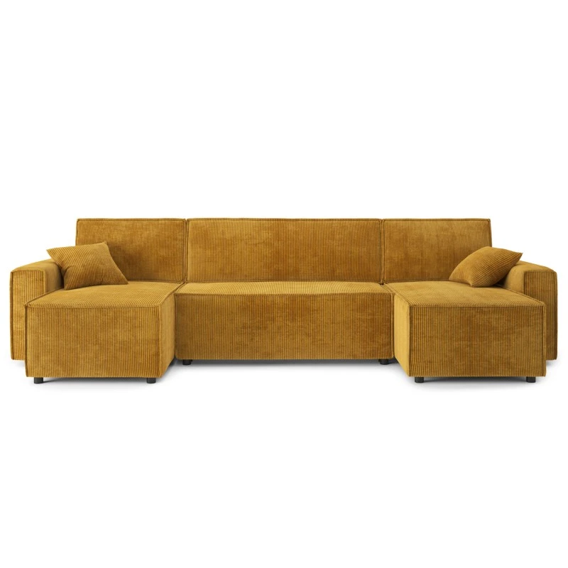 Canapé Panoramique MIRA Convertible Velours Côtelé Moutarde 6 Places 2 Canapé Panoramique MIRA Convertible Velours Côtelé Moutarde 6 Places – Image 2