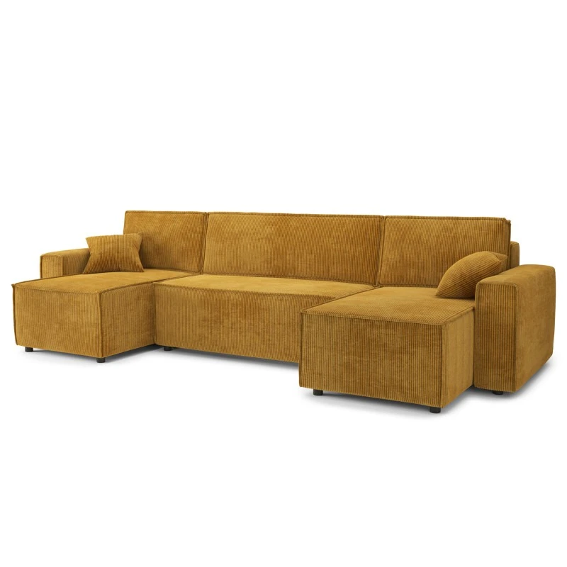 Canapé Panoramique MIRA Convertible Velours Côtelé Moutarde 6 Places 3 Canapé Panoramique MIRA Convertible Velours Côtelé Moutarde 6 Places – Image 3
