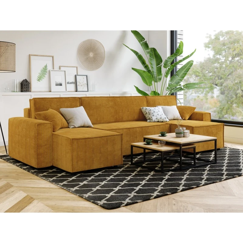 Canapé Panoramique MIRA Convertible Velours Côtelé Moutarde 6 Places 7 Canapé Panoramique MIRA Convertible Velours Côtelé Moutarde 6 Places – Image 7