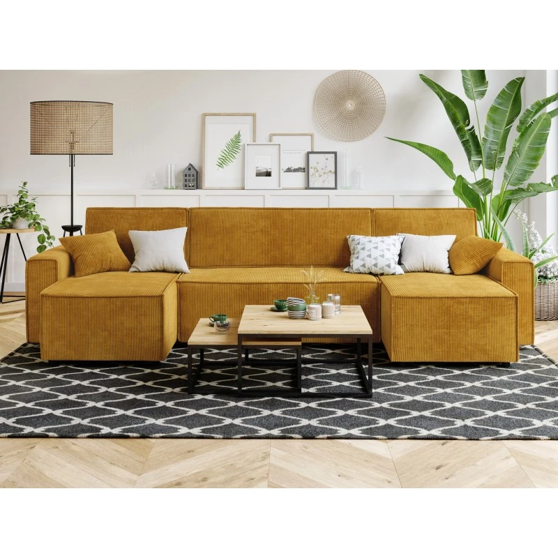 Canapé Panoramique MIRA Convertible Velours Côtelé Moutarde 6 Places 1 Canapé Panoramique MIRA Convertible Velours Côtelé Moutarde 6 Places
