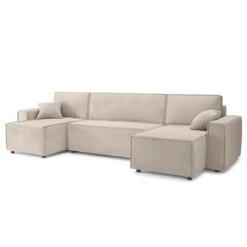 Canapé Panoramique MIRA Convertible Velours Grège 6 Places -Maison Jardin Élégance canape panoramique mira convertible velours grege 5 places 2