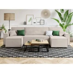 Canapé Panoramique MIRA Convertible Velours Grège 6 Places