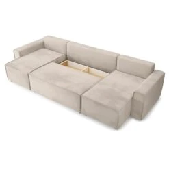 Canapé Panoramique MIRA Convertible Velours Grège 6 Places -Maison Jardin Élégance canape panoramique mira convertible velours grege 5 places 4