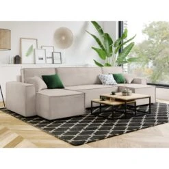 Canapé Panoramique MIRA Convertible Velours Grège 6 Places -Maison Jardin Élégance canape panoramique mira convertible velours grege 5 places 6