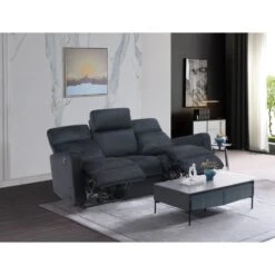 Canapé Relax LOVA En Velours Noir Avec Fonction électrique -Maison Jardin Élégance canape relax lova velours noir electrique 3 places 6