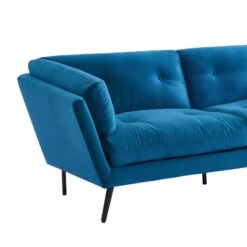 Lot De Canapés THELMA En Velours Bleu Fixe -Maison Jardin Élégance canape thelma 32 velours bleu lot canapes 3places 2places 3