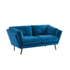 Lot De Canapés THELMA En Velours Bleu Fixe -Maison Jardin Élégance canape thelma 32 velours bleu lot canapes 3places 2places 4