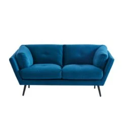 Lot De Canapés THELMA En Velours Bleu Fixe -Maison Jardin Élégance canape thelma 32 velours bleu lot canapes 3places 2places 5