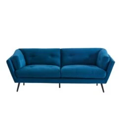 Lot De Canapés THELMA En Velours Bleu Fixe -Maison Jardin Élégance canape thelma 32 velours bleu lot canapes 3places 2places 8