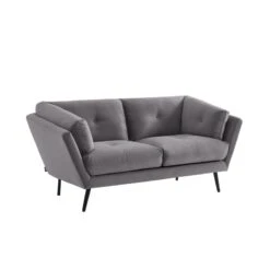 Lot De Canapés THELMA En Velours Girs Fixe -Maison Jardin Élégance canape thelma 32 velours gris lot canapes 3places 2places 3