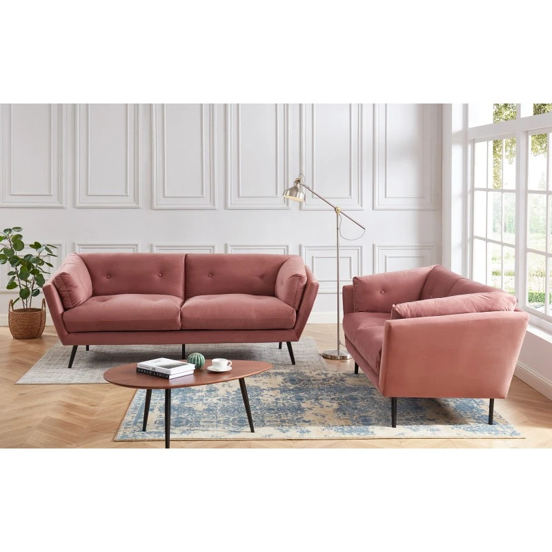 Lot De Canapés THELMA En Velours Vieux Rose Fixe 3 Lot De Canapés THELMA En Velours Vieux Rose Fixe – Image 3