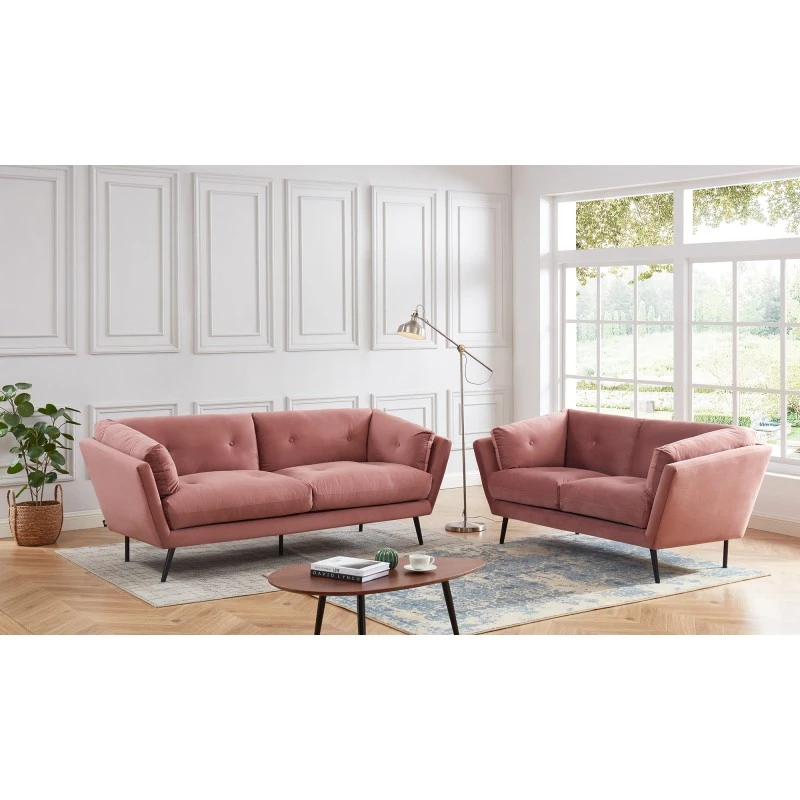 Lot De Canapés THELMA En Velours Vieux Rose Fixe 1 Lot De Canapés THELMA En Velours Vieux Rose Fixe