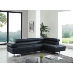 Canapé VICTOR En PU Noir Avec Angle à Droite Et Fixe