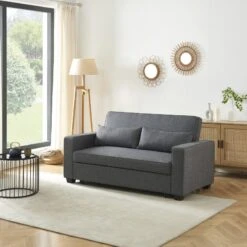 Canapé Droit LENA Convertible Tissu Gris 3 Places