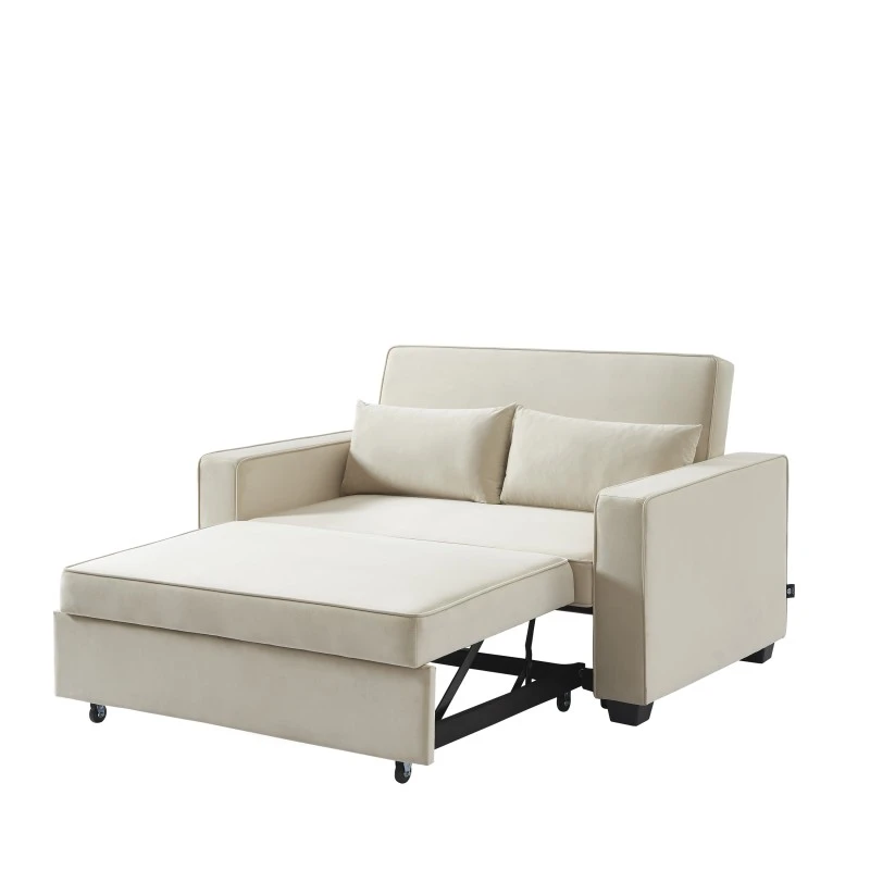 Canapé Droit LENA Convertible Velours Beige 2 Places 4 Canapé Droit LENA Convertible Velours Beige 2 Places – Image 4