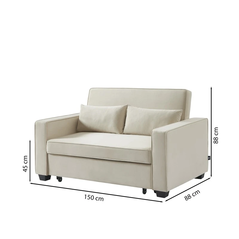 Canapé Droit LENA Convertible Velours Beige 2 Places 7 Canapé Droit LENA Convertible Velours Beige 2 Places – Image 7