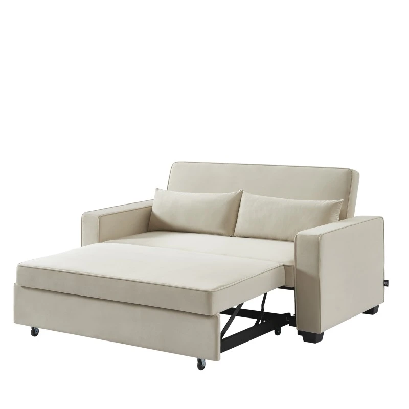Canapé Droit LENA Convertible Velours Beige 3 Places 4 Canapé Droit LENA Convertible Velours Beige 3 Places – Image 4