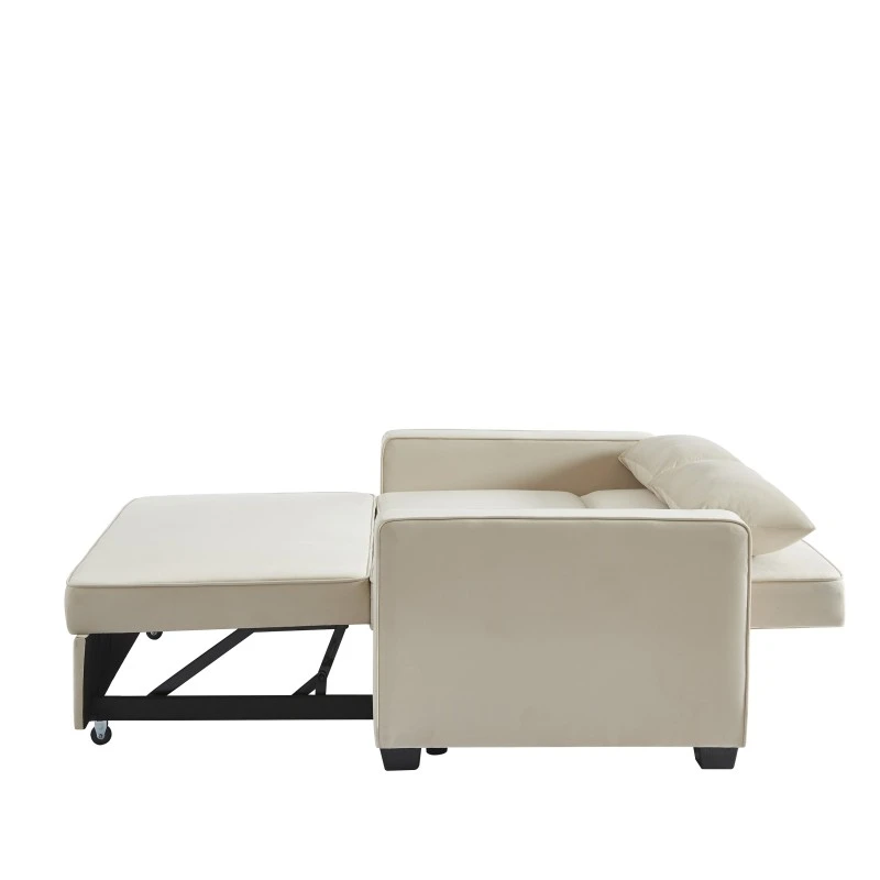 Canapé Droit LENA Convertible Velours Beige 3 Places 5 Canapé Droit LENA Convertible Velours Beige 3 Places – Image 5