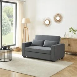 Canapé Droit LENA Convertible Velours Gris 2 Places