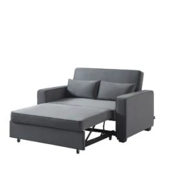 Canapé Droit LENA Convertible Velours Gris 2 Places -Maison Jardin Élégance canpe droit lena convertible velours gris 2 places 3