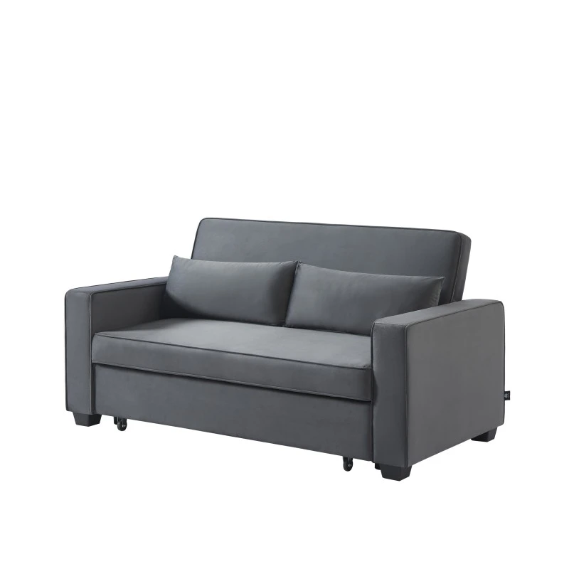 Canapé Droit LENA Convertible Velours Gris 3 Places 3 Canapé Droit LENA Convertible Velours Gris 3 Places – Image 3