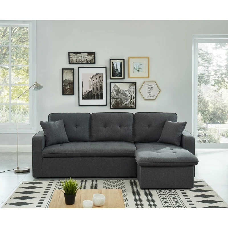 Canapé D'angle CANVAS Tissu Anthracite Coffre Angle Convertible 9 Canapé D'angle CANVAS Tissu Anthracite Coffre Angle Convertible – Image 9