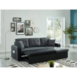 Canapé D'angle CANVAS Tissu Gris PU Noir Avec Coffre Convertible 4 Places 11 Canapé D'angle CANVAS Tissu Gris PU Noir Avec Coffre Convertible 4 Places -Maison Jardin Élégance canvasancvantnr canape 4pl 2