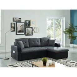 Canapé D'angle CANVAS Tissu Gris PU Noir Avec Coffre Convertible 4 Places 13 Canapé D'angle CANVAS Tissu Gris PU Noir Avec Coffre Convertible 4 Places -Maison Jardin Élégance canvasancvantnr canape 4pl 4