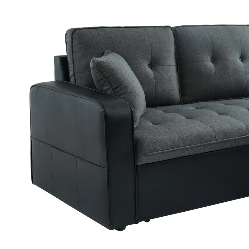 Canapé D'angle CANVAS Tissu Gris PU Noir Avec Coffre Convertible 4 Places 9 Canapé D'angle CANVAS Tissu Gris PU Noir Avec Coffre Convertible 4 Places – Image 9