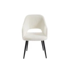 Chaise PHILOMENE Bouclettes écru Pieds En Métal Noir -Maison Jardin Élégance chaise philomene bouclettes ecru pieds en metal noir 2