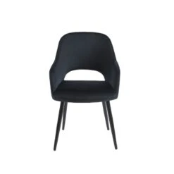 Chaise PHILOMENE Velours Noir Pieds En Métal Noir -Maison Jardin Élégance chaise philomene velours noir pieds en metal noir 2