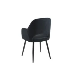 Chaise PHILOMENE Velours Noir Pieds En Métal Noir -Maison Jardin Élégance chaise philomene velours noir pieds en metal noir 4