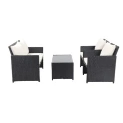 Salon De Jardin CLEO En Résine Tressée Noire 4 Places -Maison Jardin Élégance cleo salon de jardin 4 places avec dossiers en resine tressee noire 4