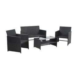 Salon De Jardin CLEO En Résine Tressée Noire 4 Places -Maison Jardin Élégance cleo salon de jardin 4 places avec dossiers en resine tressee noire 5