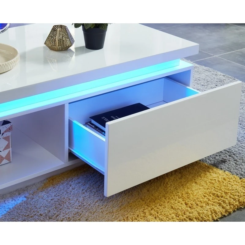 Table Basse à LED COSMOS Laqué Blanc Brillant 120cm 3 Table Basse à LED COSMOS Laqué Blanc Brillant 120cm – Image 3