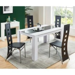 Ensemble Repas DAMIA Blanc Et Noir 4 Personnes 140cm