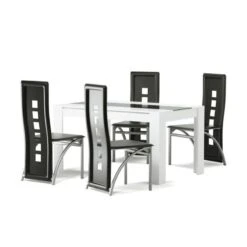 Ensemble Repas DAMIA Blanc Et Noir 4 Personnes 140cm -Maison Jardin Élégance damia140set4 ensemble repas 3