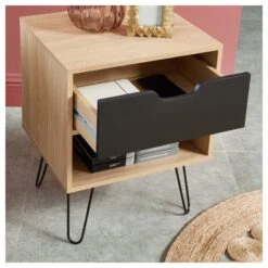 Lot De 2 Tables De Chevet DUO Noir Et Effet Chêne 1 Tiroir 40cm -Maison Jardin Élégance duo 2 tables de chevet chno 2