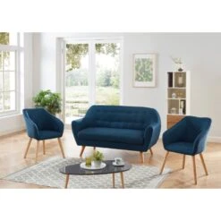 Ensemble HILDA En Tissu Bleu 1 Canapé Et 2 Fauteuils -Maison Jardin Élégance ensemble canapefauteuil hilda tissu bleu canape 2 places 2 fauteuils 3