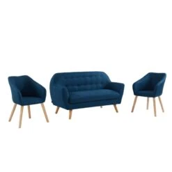 Ensemble HILDA En Tissu Bleu 1 Canapé Et 2 Fauteuils -Maison Jardin Élégance ensemble canapefauteuil hilda tissu bleu canape 2 places 2 fauteuils 4