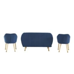 Ensemble HILDA En Velours Côtelé Bleu Avec Piètement Bois Et Doré 1 Canapé Et 2 Fauteuils -Maison Jardin Élégance ensemble hilda en velours cotele bleu pieds dore 1 canape et 2 fauteuils 3