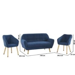 Ensemble HILDA En Velours Côtelé Bleu Avec Piètement Bois Et Doré 1 Canapé Et 2 Fauteuils -Maison Jardin Élégance ensemble hilda en velours cotele bleu pieds dore 1 canape et 2 fauteuils 5