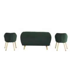 Ensemble HILDA En Velours Vert Avec Piètement Bois Et Doré 1 Canapé Et 2 Fauteuils -Maison Jardin Élégance ensemble hilda en velours vert pieds bois dore 1 canape et 2 fauteuils 3