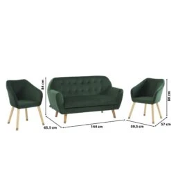 Ensemble HILDA En Velours Vert Avec Piètement Bois Et Doré 1 Canapé Et 2 Fauteuils -Maison Jardin Élégance ensemble hilda en velours vert pieds bois dore 1 canape et 2 fauteuils 5
